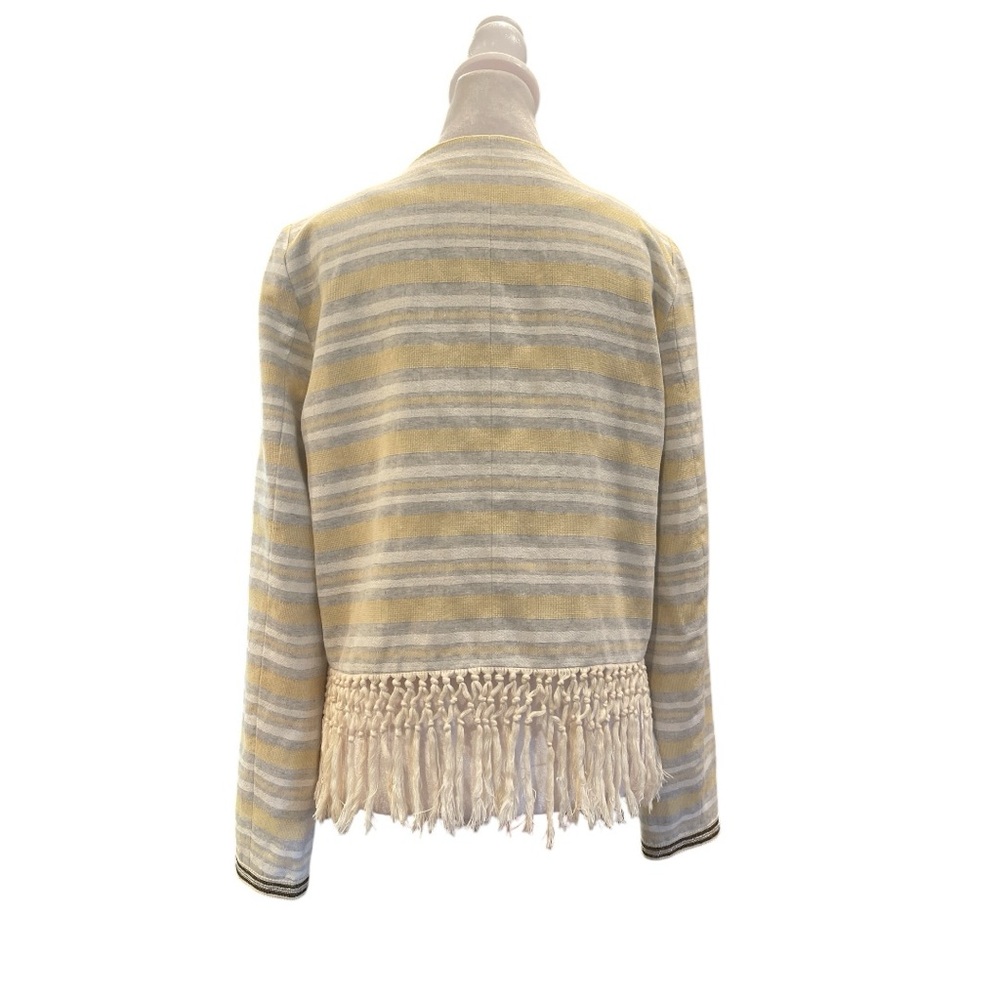 EsQualo 8 Boho Fringe Jacket Yellow Blue Euro Chic Spring Blazer - Picture 4 of 8